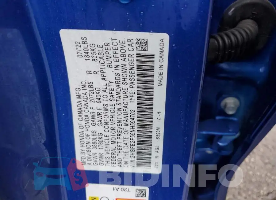 2HGFE2F59NH594702 Photo# 12