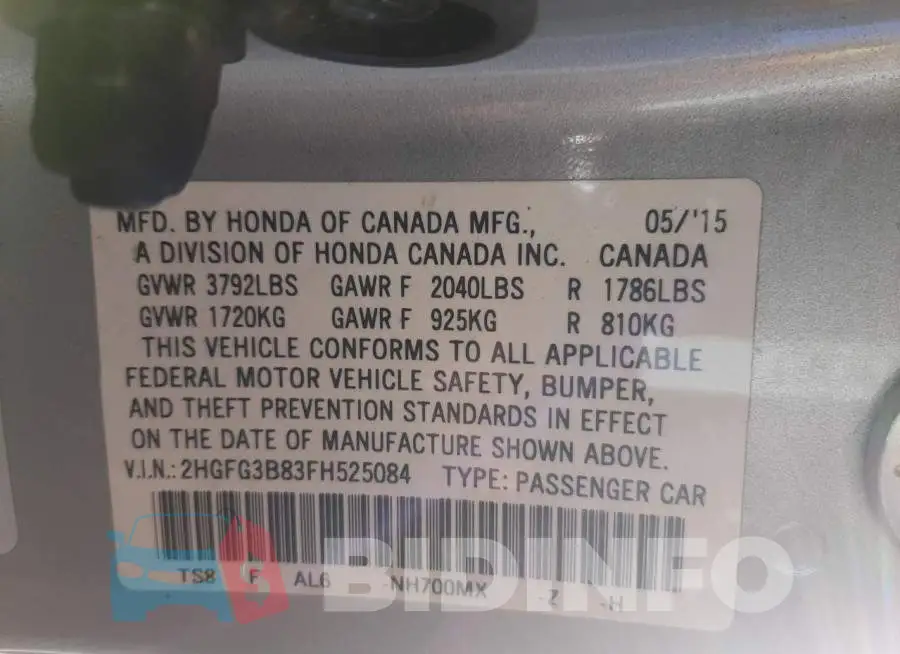 2HGFG3B83FH525084 Photo# 12