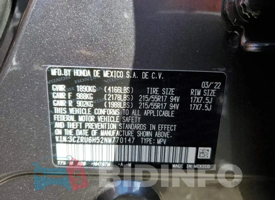 3CZRU6H52NM770147 Photo# 12