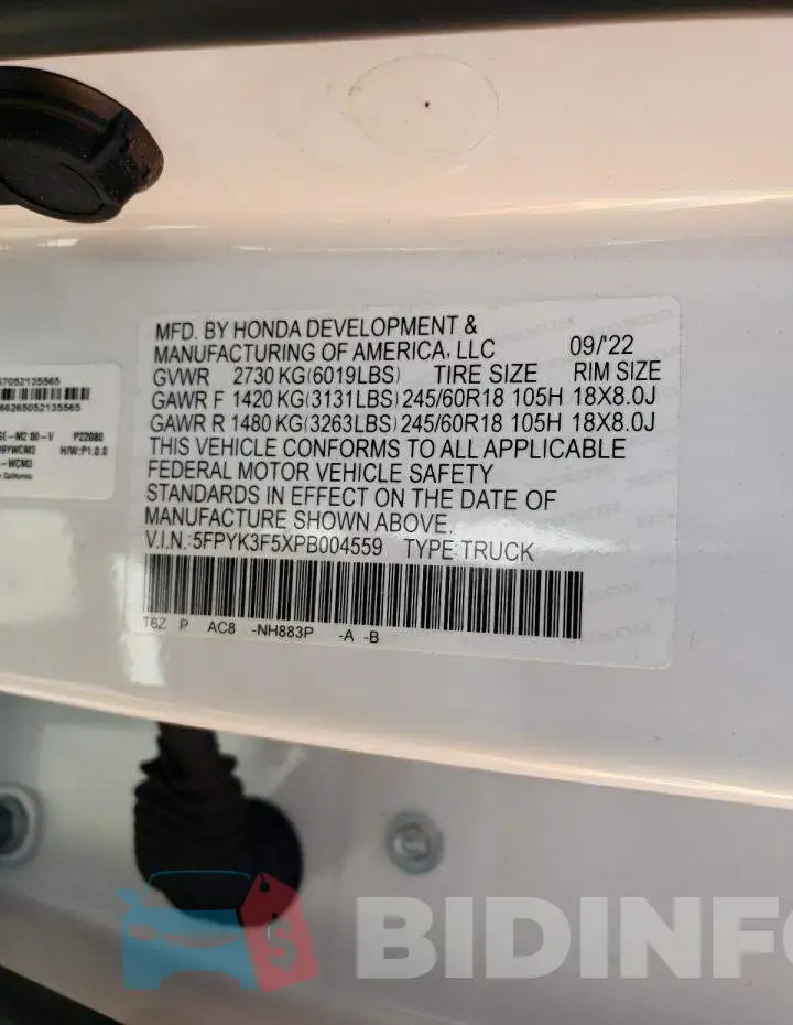5FPYK3F5XPB004559 Photo# 12