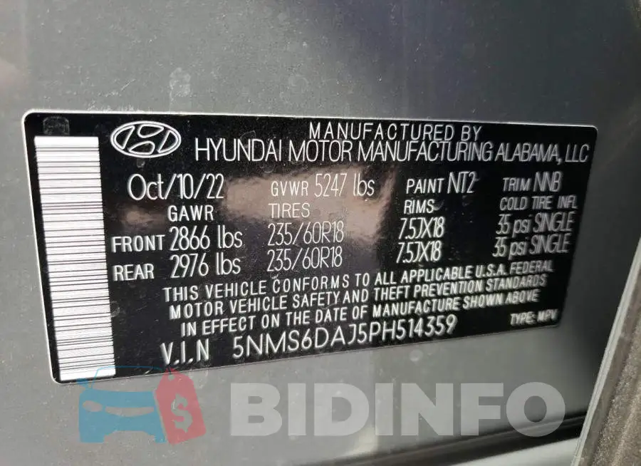5NMS6DAJ5PH514359 Photo# 13