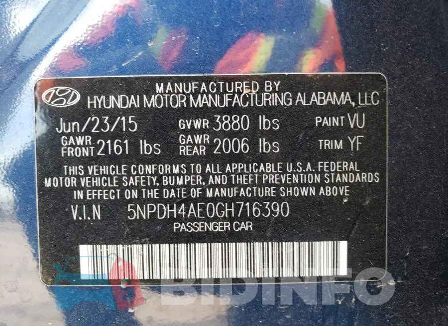 5NPDH4AE0GH716390 Photo# 12