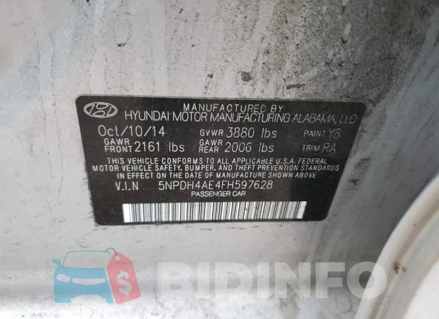 5NPDH4AE4FH597628 Photo# 12