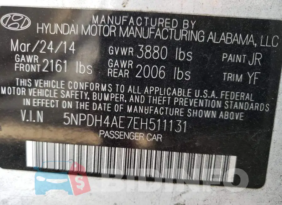 5NPDH4AE7EH511131 Photo# 12