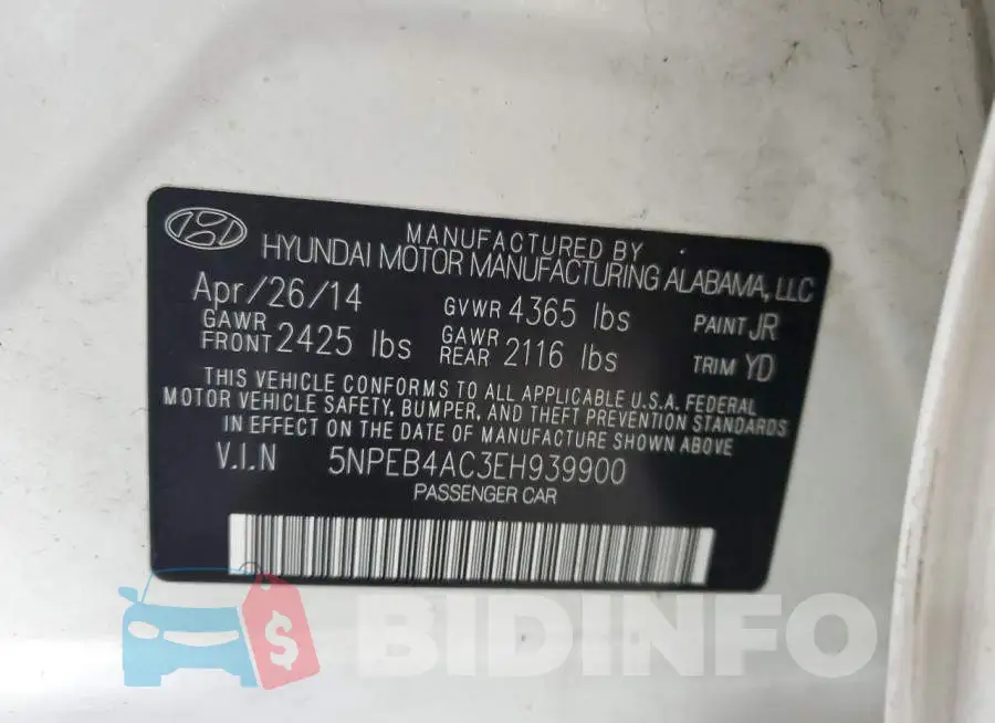 5NPEB4AC3EH939900 Photo# 13