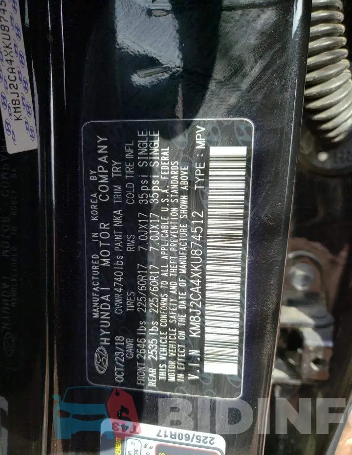 KM8J2CA4XKU874512 Photo# 13