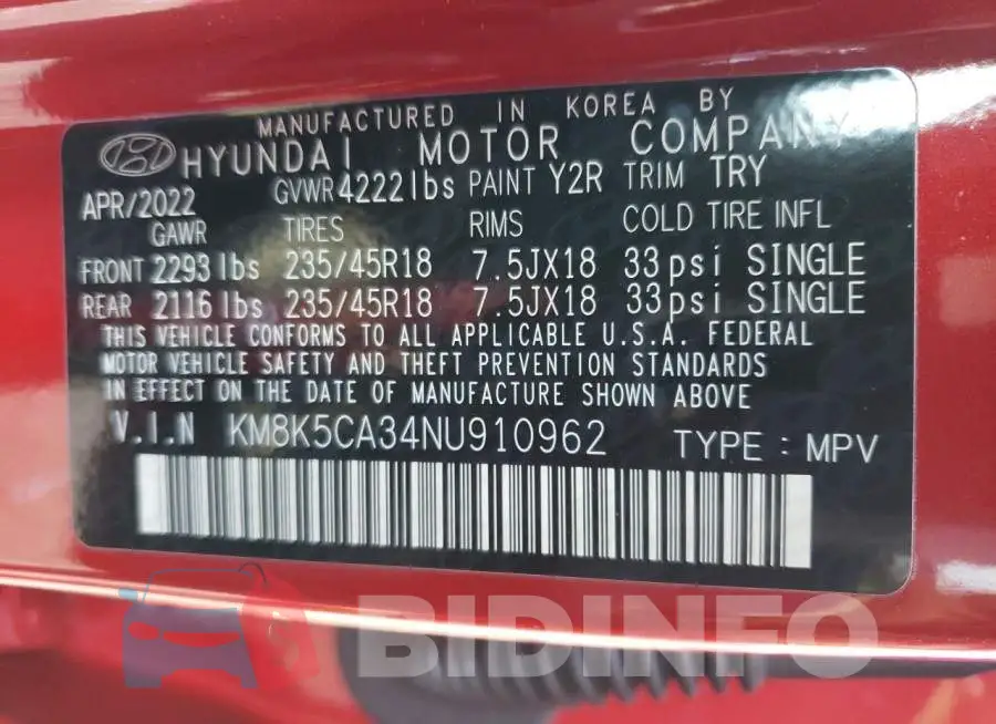 KM8K5CA34NU910962 Photo# 14