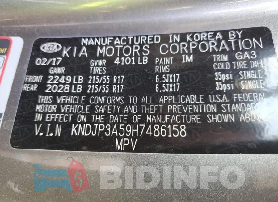 KNDJP3A59H7486158 Photo# 13