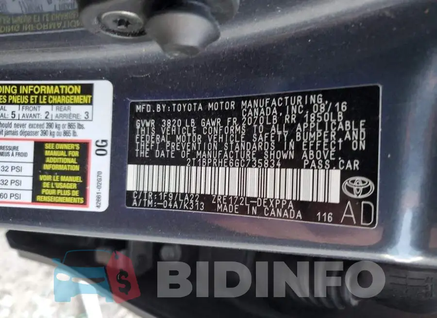 2T1BPRHE6GC735834 Photo# 12