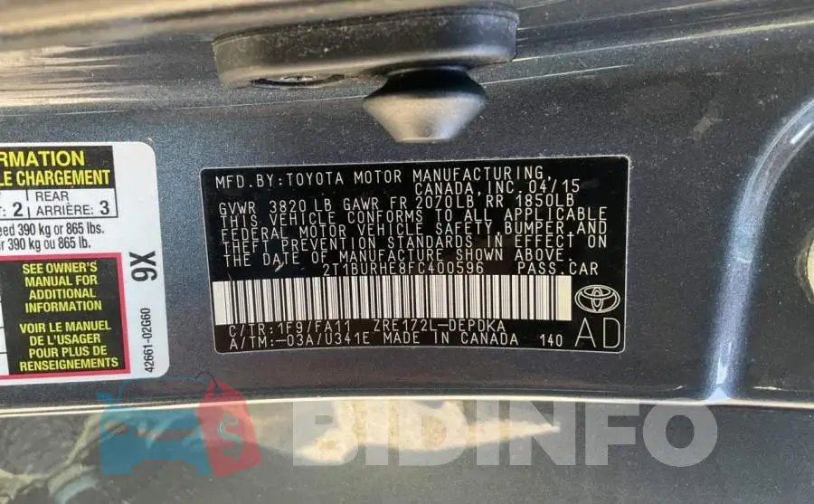 2T1BURHE8FC400596 Photo# 10