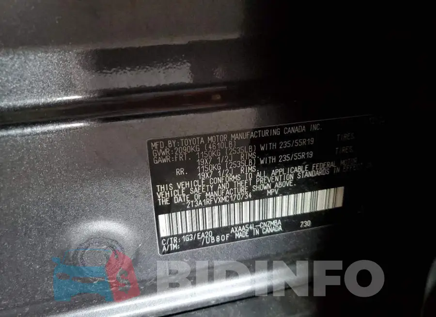 2T3A1RFVXMC170734 Photo# 13