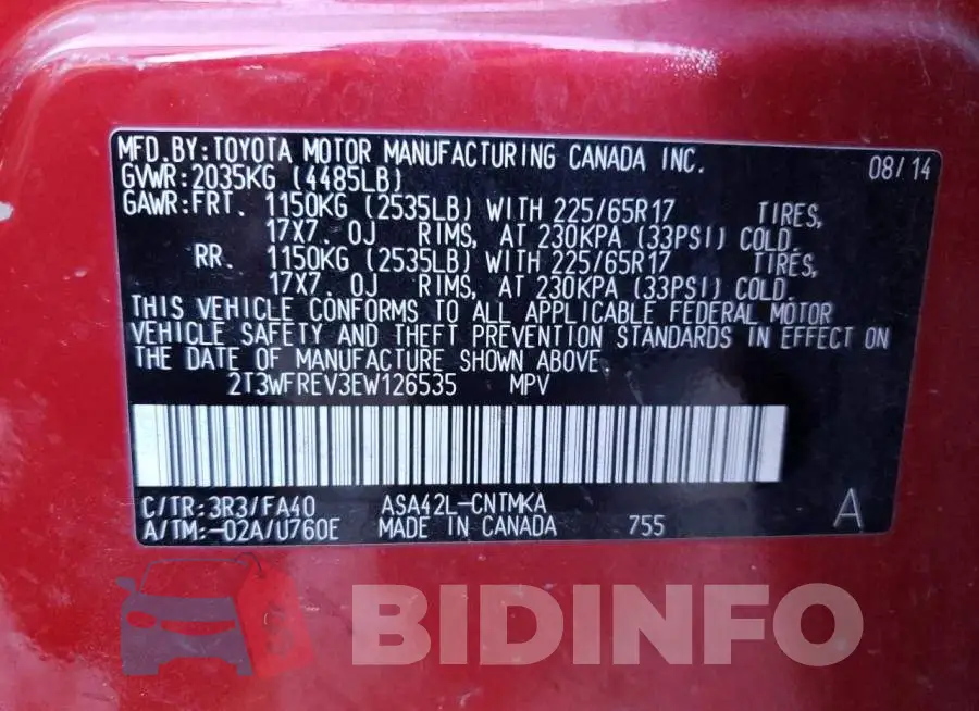 2T3WFREV3EW126535 Photo# 10