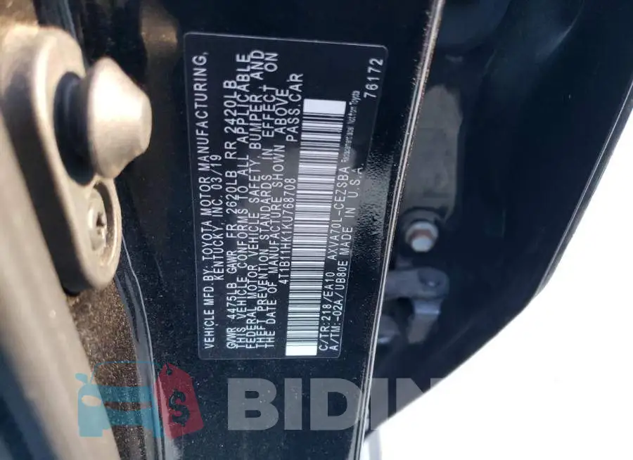 4T1B11HK1KU768708 Photo# 12