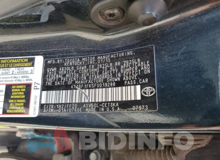 4T1BF1FK5FU019288 Photo# 12