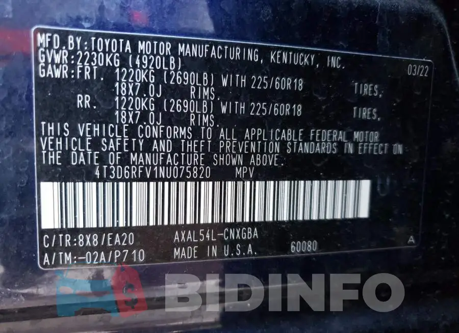4T3D6RFV1NU075820 Photo# 13