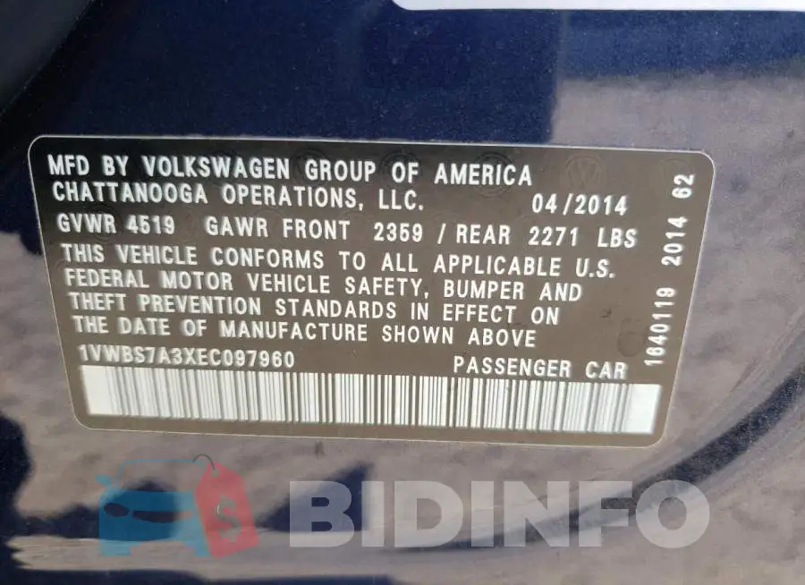 1VWBS7A3XEC097960 Photo# 12