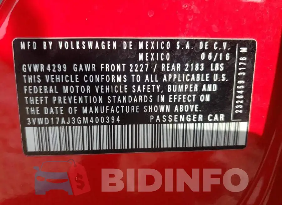 3VWD17AJ3GM400394 Photo# 12