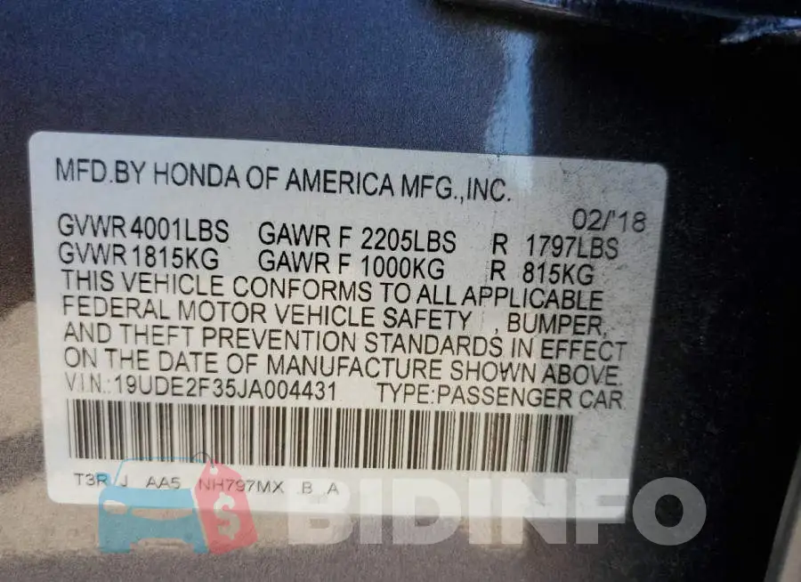 19UDE2F35JA004431 Photo# 12