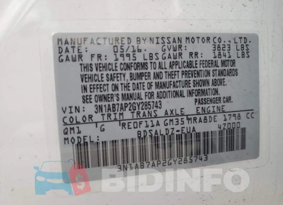 3N1AB7AP2GY285743 Photo# 12