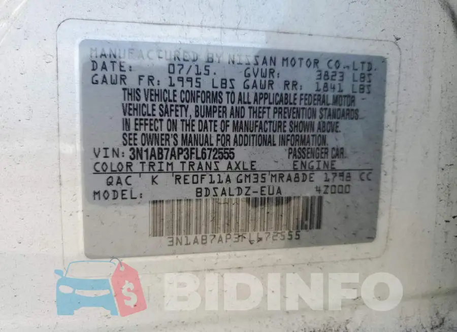 3N1AB7AP3FL672555 Photo# 12