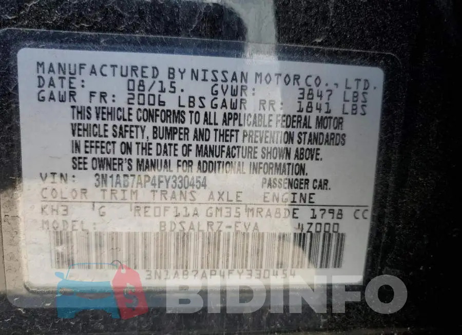 3N1AB7AP4FY330454 Photo# 12