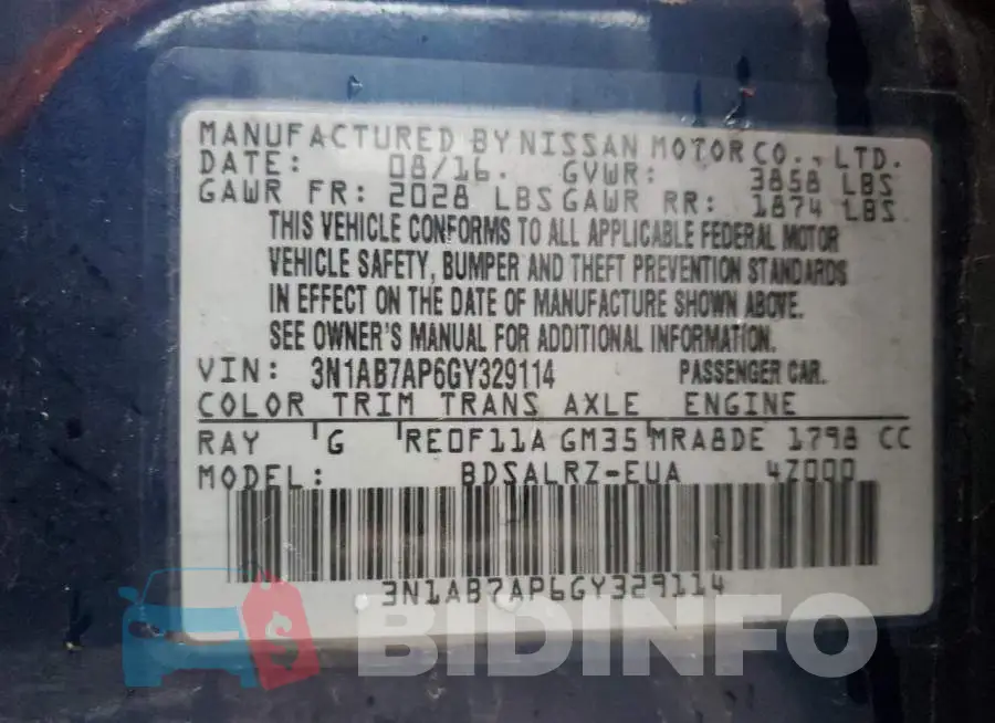 3N1AB7AP6GY329114 Photo# 12