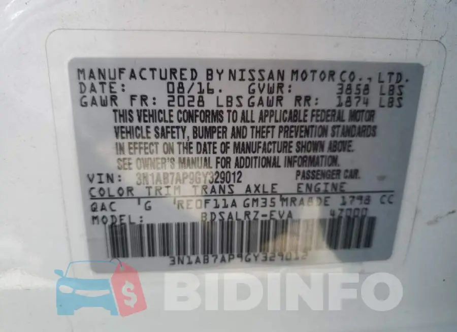 3N1AB7AP9GY329012 Photo# 12