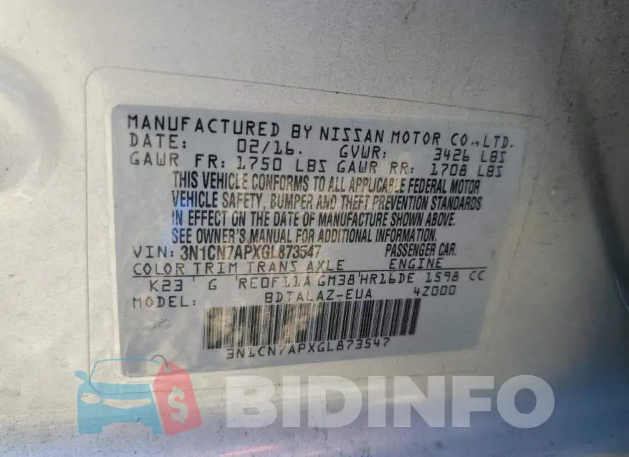 3N1CN7APXGL873547 Photo# 12
