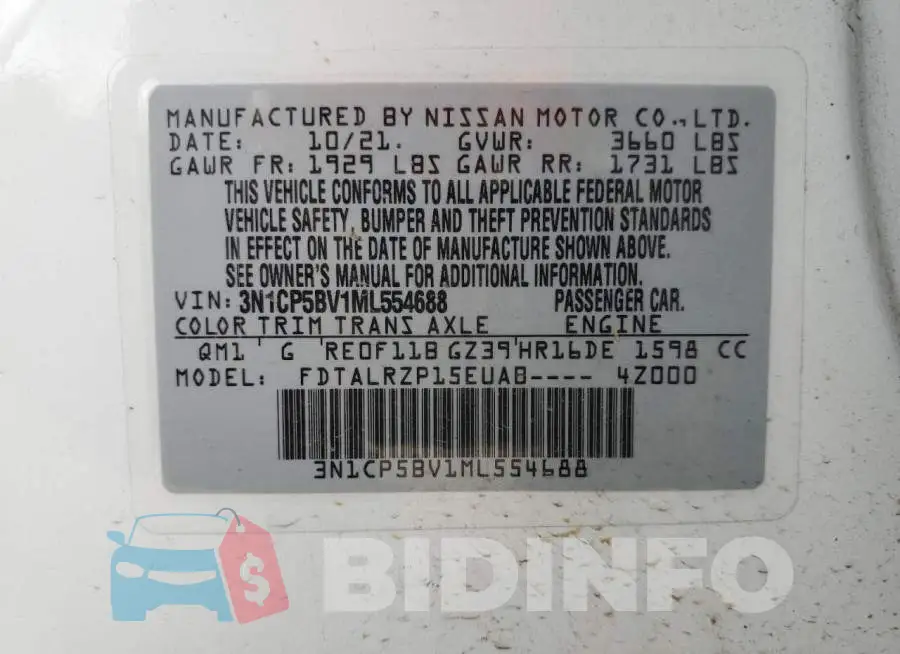 3N1CP5BV1ML554688 Photo# 13