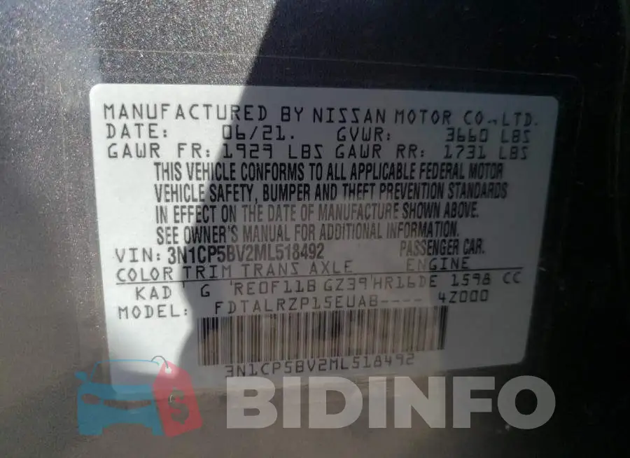 3N1CP5BV2ML518492 Photo# 13