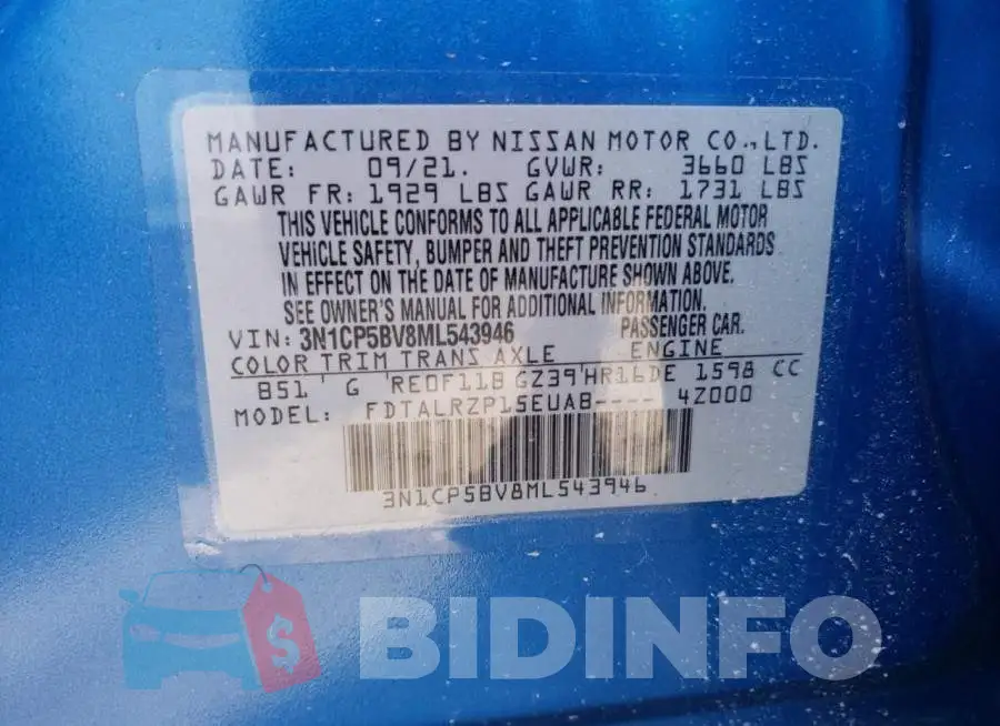 3N1CP5BV8ML543946 Photo# 13