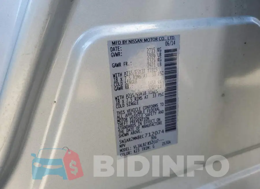 5N1AR2MN8EC712074 Photo# 13