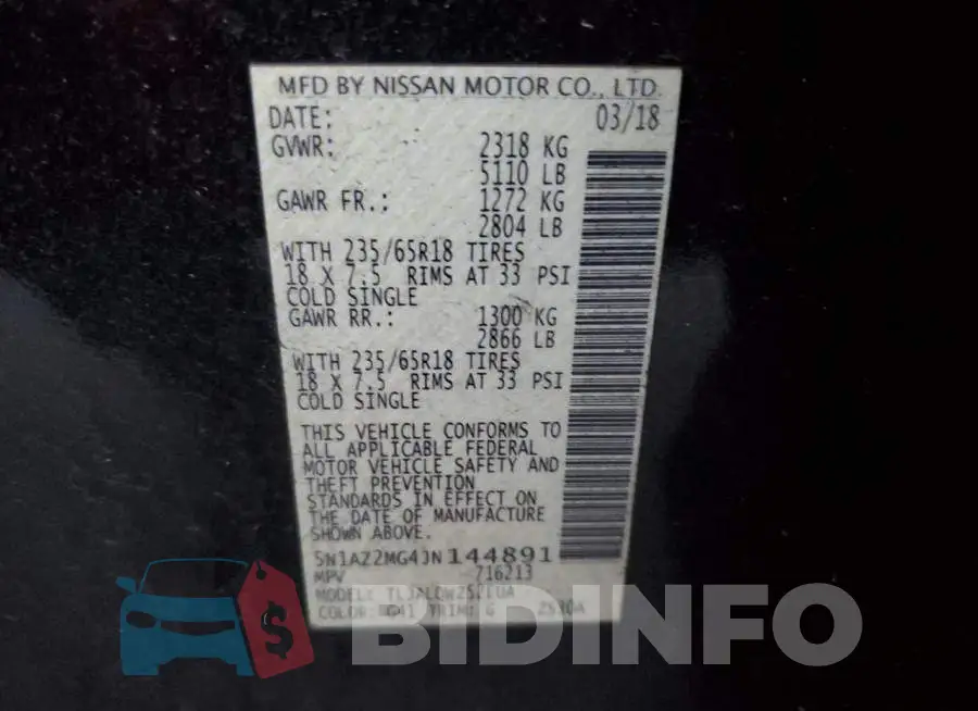 5N1AZ2MG4JN144891 Photo# 13