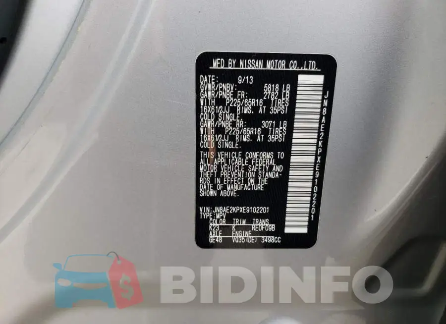 JN8AE2KPXE9102201 Photo# 13