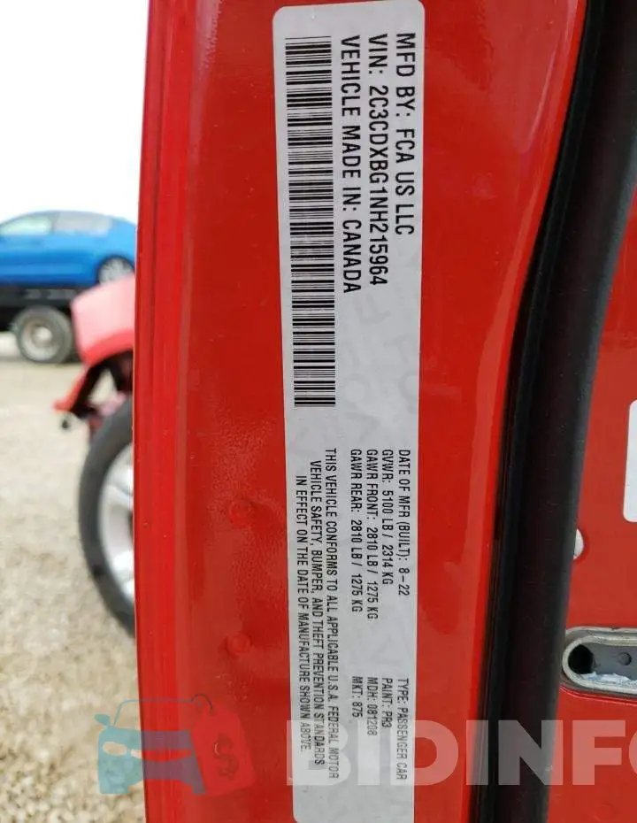 2C3CDXBG1NH215964 Photo# 12