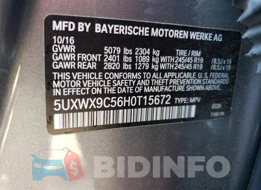 5UXWX9C56H0T15672 Photo# 13