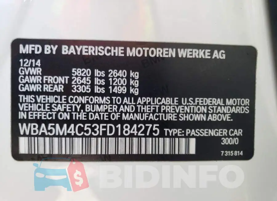 WBA5M4C53FD184275 Photo# 12