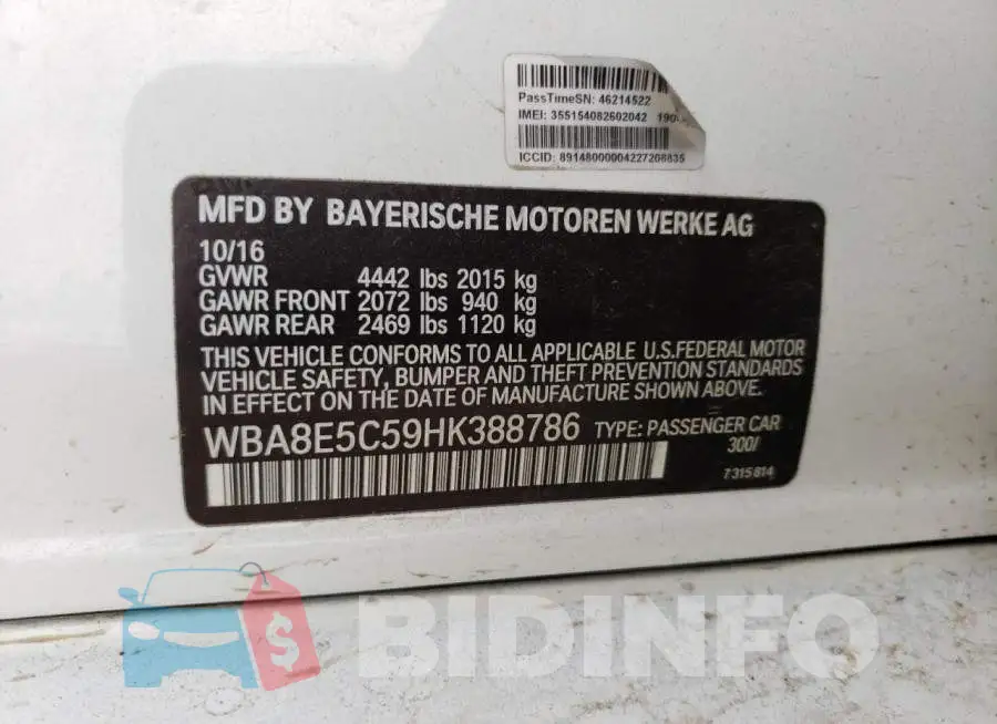 WBA8E5C59HK388786 Photo# 12