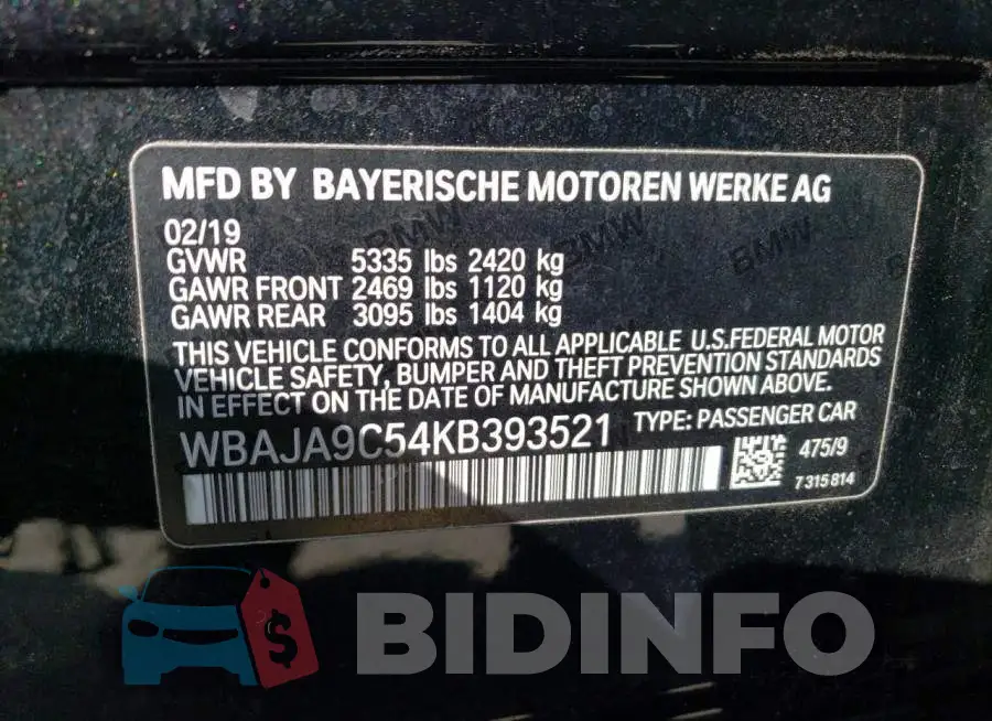 WBAJA9C54KB393521 Photo# 12