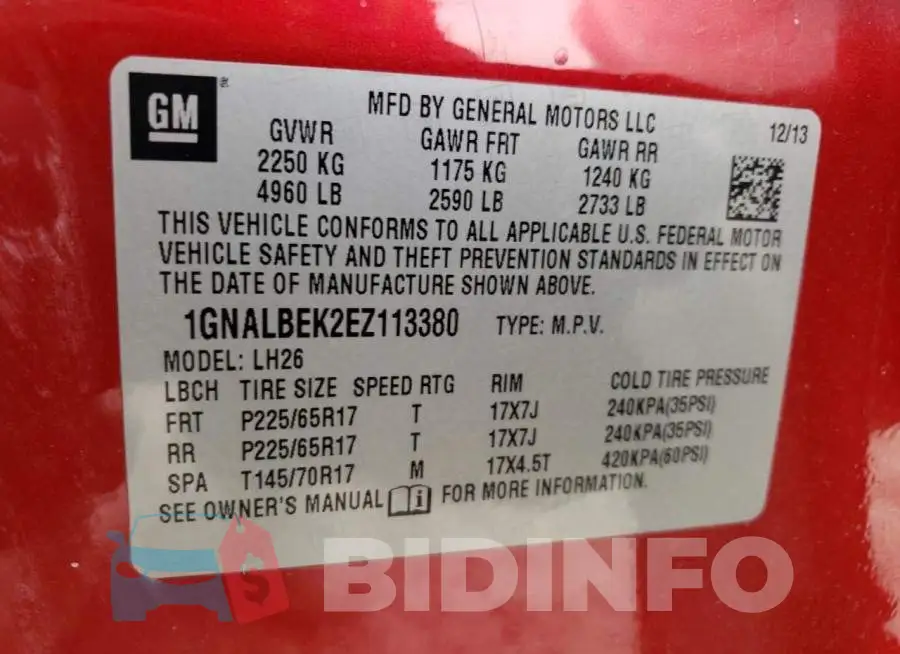 1GNALBEK2EZ113380 Photo# 14