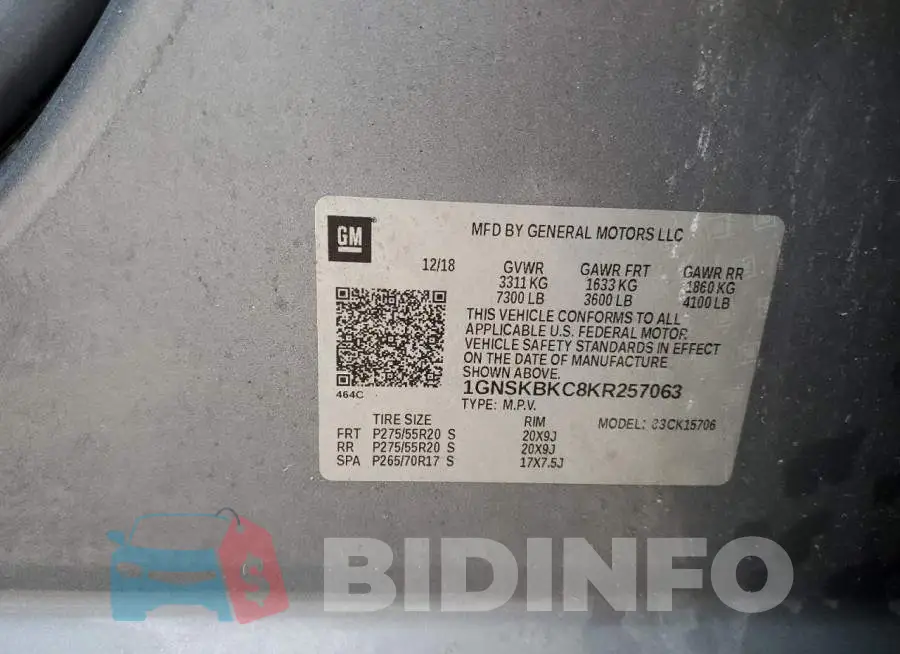 1GNSKBKC8KR257063 Photo# 13