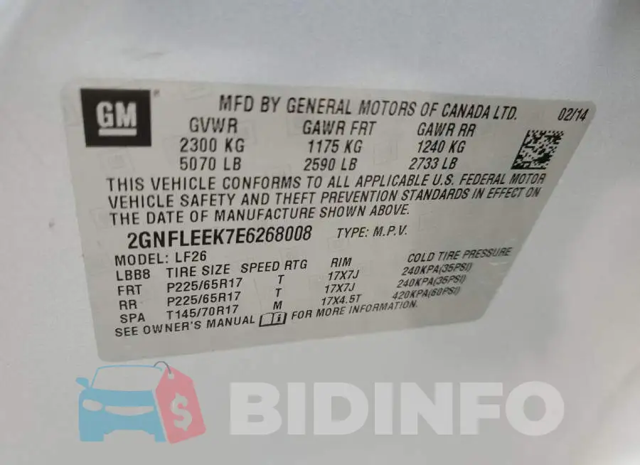 2GNFLEEK7E6268008 Photo# 12