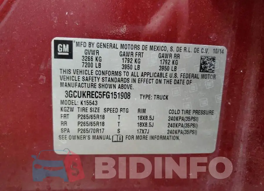 3GCUKREC5FG151908 Photo# 12