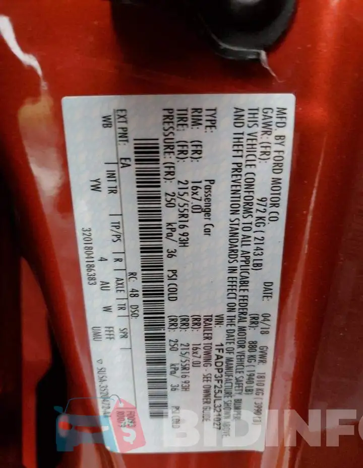 1FADP3F25JL321027 Photo# 12