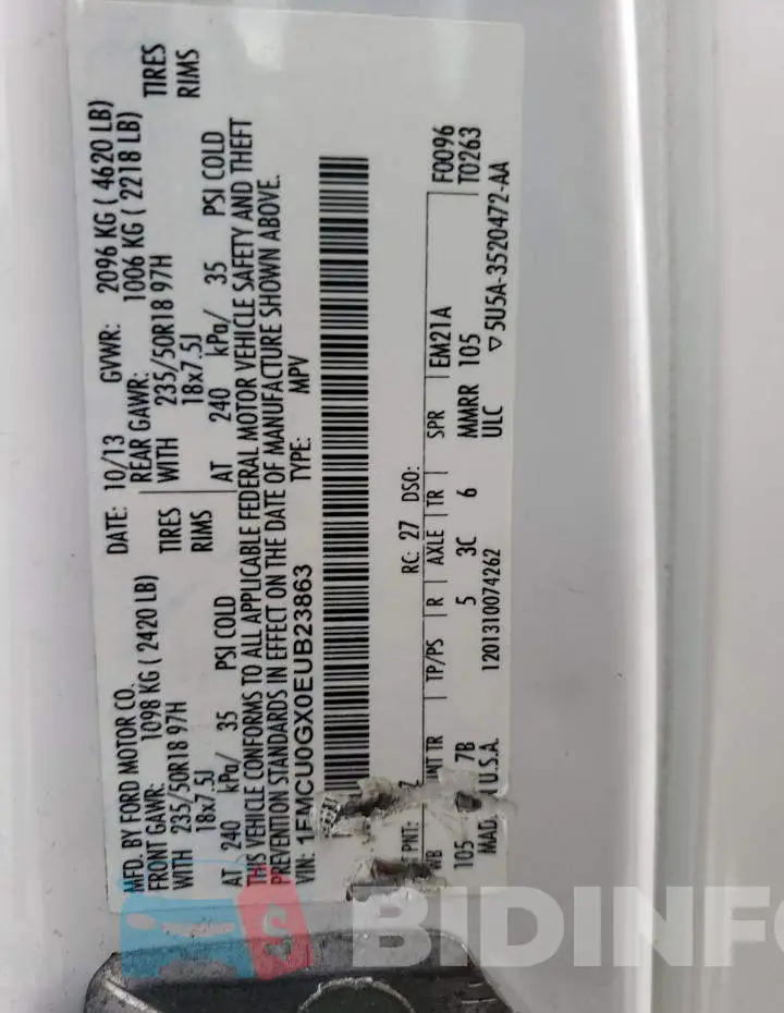 1FMCU0GX0EUB23863 Photo# 13