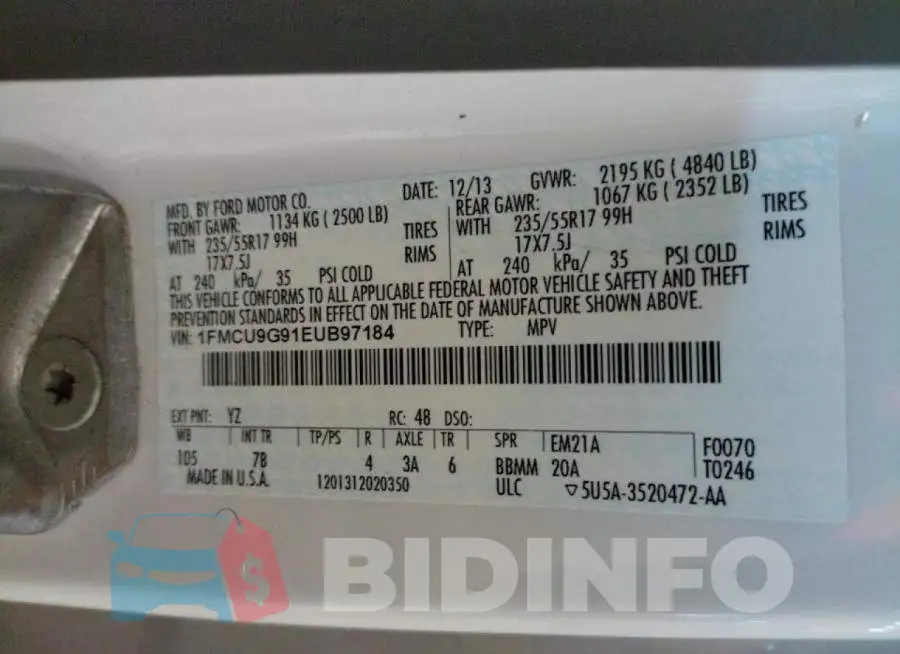 1FMCU9G91EUB97184 Photo# 10