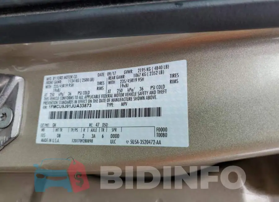 1FMCU9J91JUA33873 Photo# 12