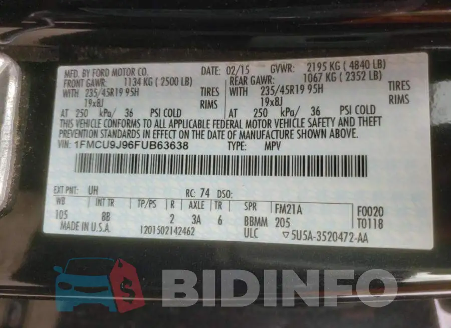 1FMCU9J96FUB63638 Photo# 13