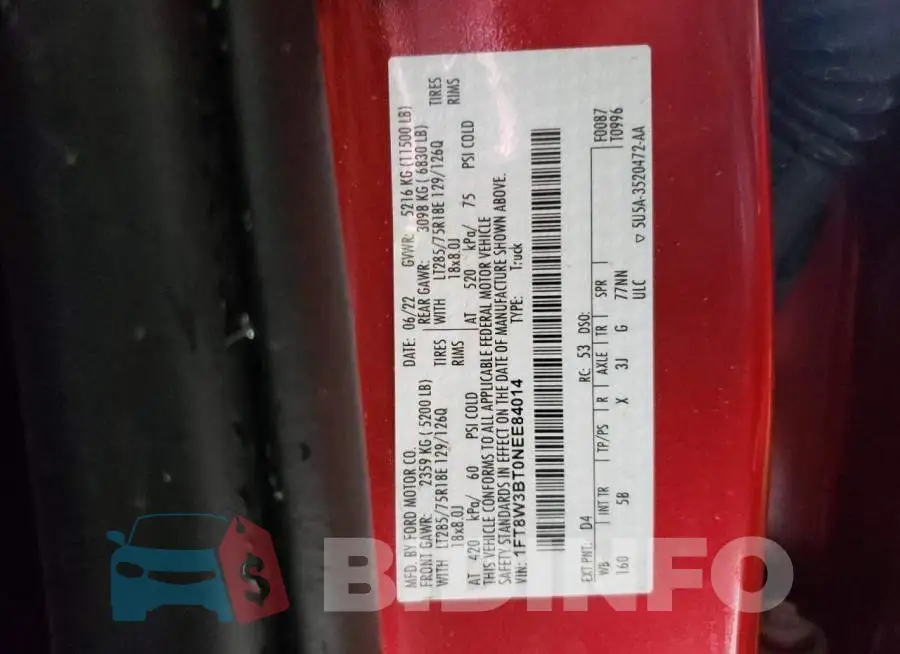 1FT8W3BT0NEE84014 Photo# 12