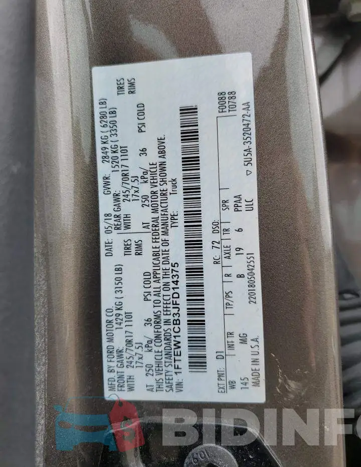 1FTEW1CB3JFD14375 Photo# 10